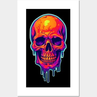 Neon Dripping Skull Posters and Art